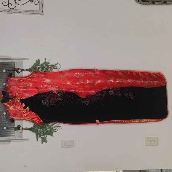 Kim fashion vintage XXL oriental cheongsam embroidered slit dress with neckline - Picture 2 of 9